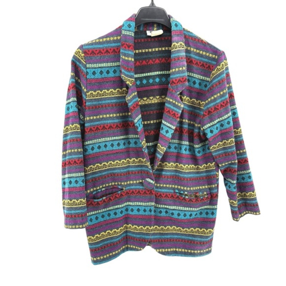 Vtg. GSL Tribal Print Blazer‎ Jacket Womens Medium Pre-Owned Wool Blend Single